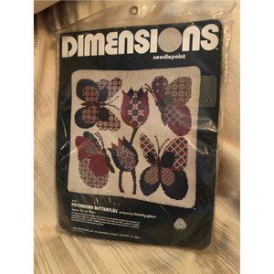 Dimensions Needlepoint Patchwork Butterflies Pillow Kit 16x16 Vintage 1980 2132